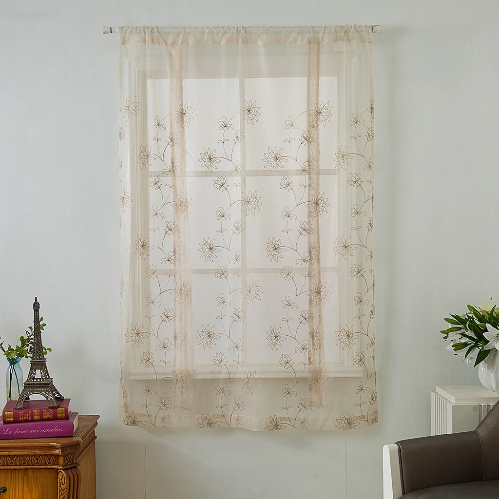 Embroidery Adjustable Tie-Up Curtain Shades Balloon Curtains for Kitchen Bathroom Small Window 46inch Wide x 63inch High
