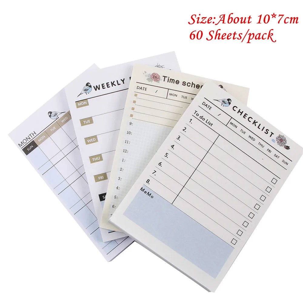 60 Sheets/pack Time Schedule Notepad Weekly Monthly Work Plan Agenda Schedule Planners time schedule memo pads 60sheets