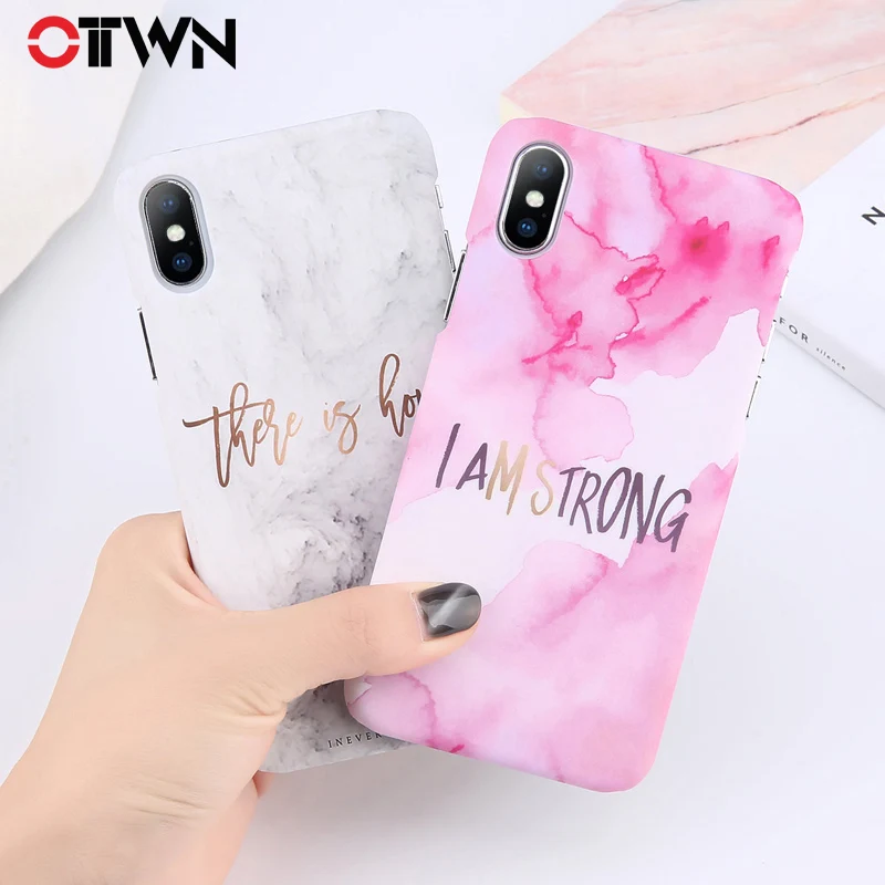 

Ottwn Phone Case For iPhone 8 7 Plus Ultra Thin Matte Hard PC Back Cover Marble Stone Letter Cases For iPhone X 7 8 6 6S Plus