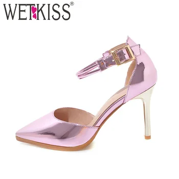 

WETKISS Big Size 48 High Heels Women Sandals Pointed Toe Pu Thin Heels Footwear 2018 New Summer Fashion Sexy Party Ladies Shoes