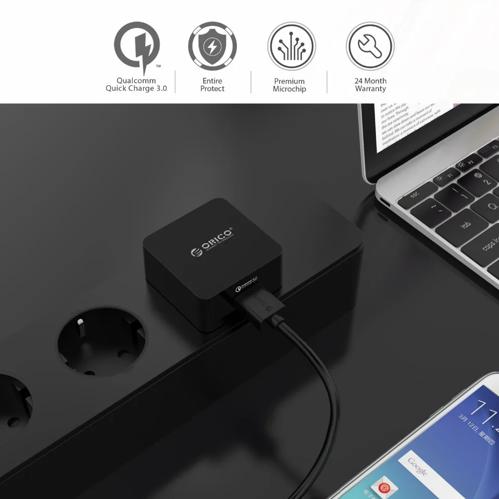 ORICO 1 порт QC3.0 USB умное настенное зарядное устройство со складной вилкой для