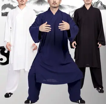 

UNISEX spring&Summer linen Tai chi wushu suit gown Taoist priest clothing taiji uniforms taoism robe garments blue/black