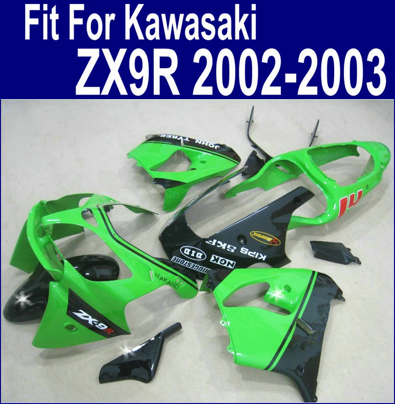 Зеленые Черные Обтекатели для Kawasaki Ninja ZX9R комплект обтекателей 2002 2003 02 03 наклейки
