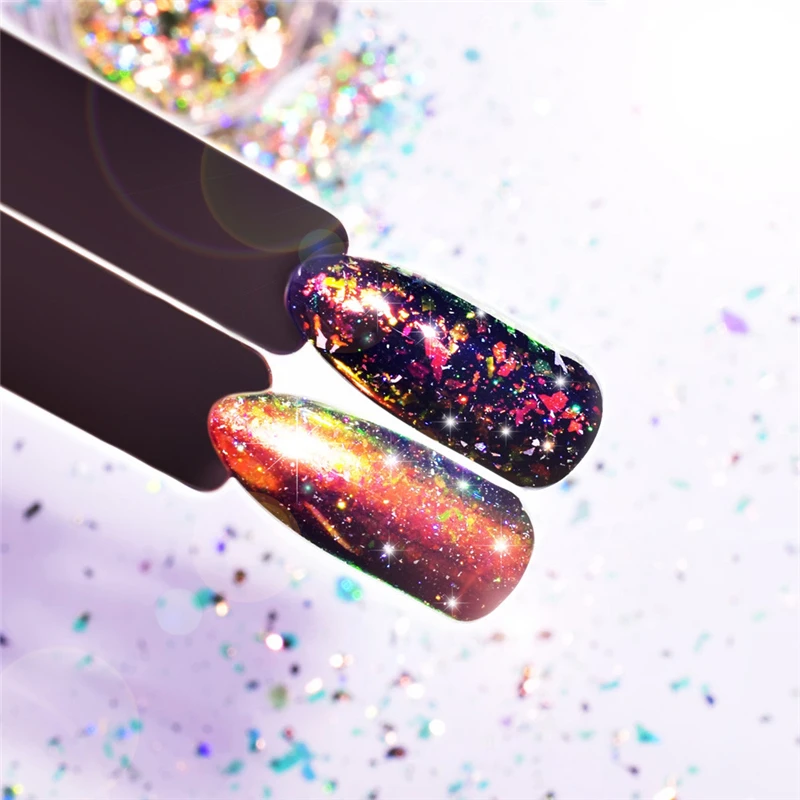 Галактический хлопья Хамелеон зеркальный блеск алюминиевые блестки чешуйки волшебное зеркало эффект порошки блестки ногтей DIY сверкающие ногти пыль