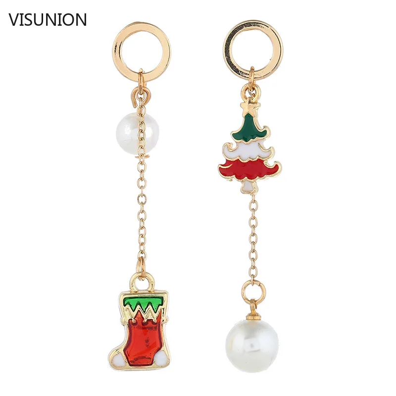 

Trendy Xmas Christmas Socks Dangle Earrings Christmas Tree Pendant Pearl Pendant Hanging Earrings