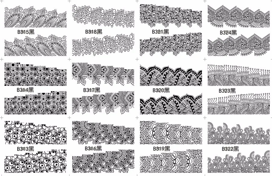 12 листов красота черный белый кружевной дизайн Дизайн ногтей полным водяным передачи Стикеры DIY Гвозди Интимные аксессуары маникюрные