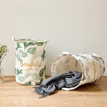 

Stylish Storage Basket Cotton Fabric Washable Cylindric Laundry Hamper With Handles Decorative Convenient For Bathroom