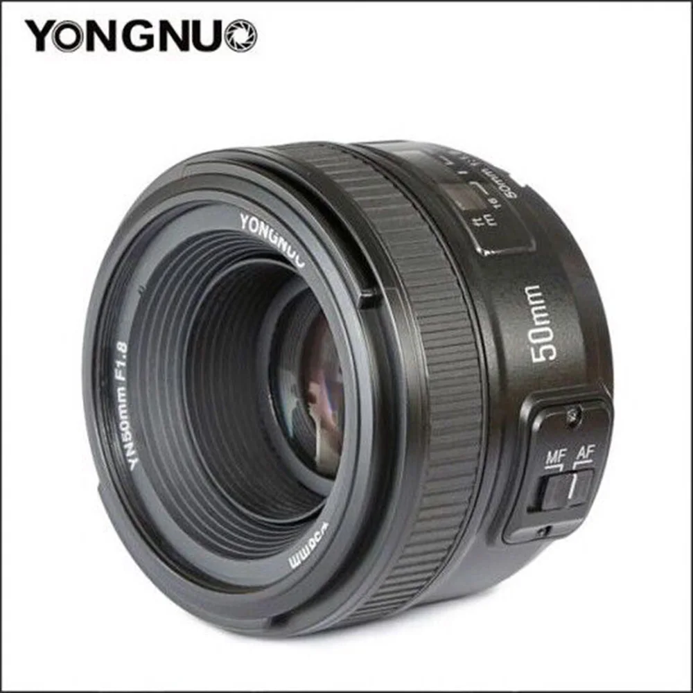 Светодиодная лампа для видеосъемки YONGNUO YN50mm f1.8 YN EF 50 мм f/1,8 AF объектив YN50 с фиксированным фокусным расстоянием большой апертурой Автофокус для цифровой однообъективной зеркальной камеры Canon EOS 60D 70D 5D2 5D3 600d DSLR камер