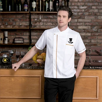 

Chef Short Sleeve Jacket Summer Breathable Skull Print Chef Shirt Kitchen Reataurant Uniform Hotel Barbershop Work Overalls
