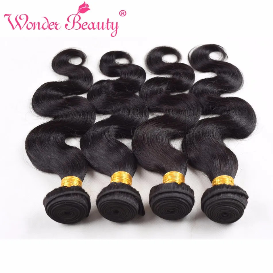 

Wonder Beauty Human Hair Extensions Brazilian Body Wave 4 Bundles deal mixed length 8-30 inches Hair Weave non-remy Black Color