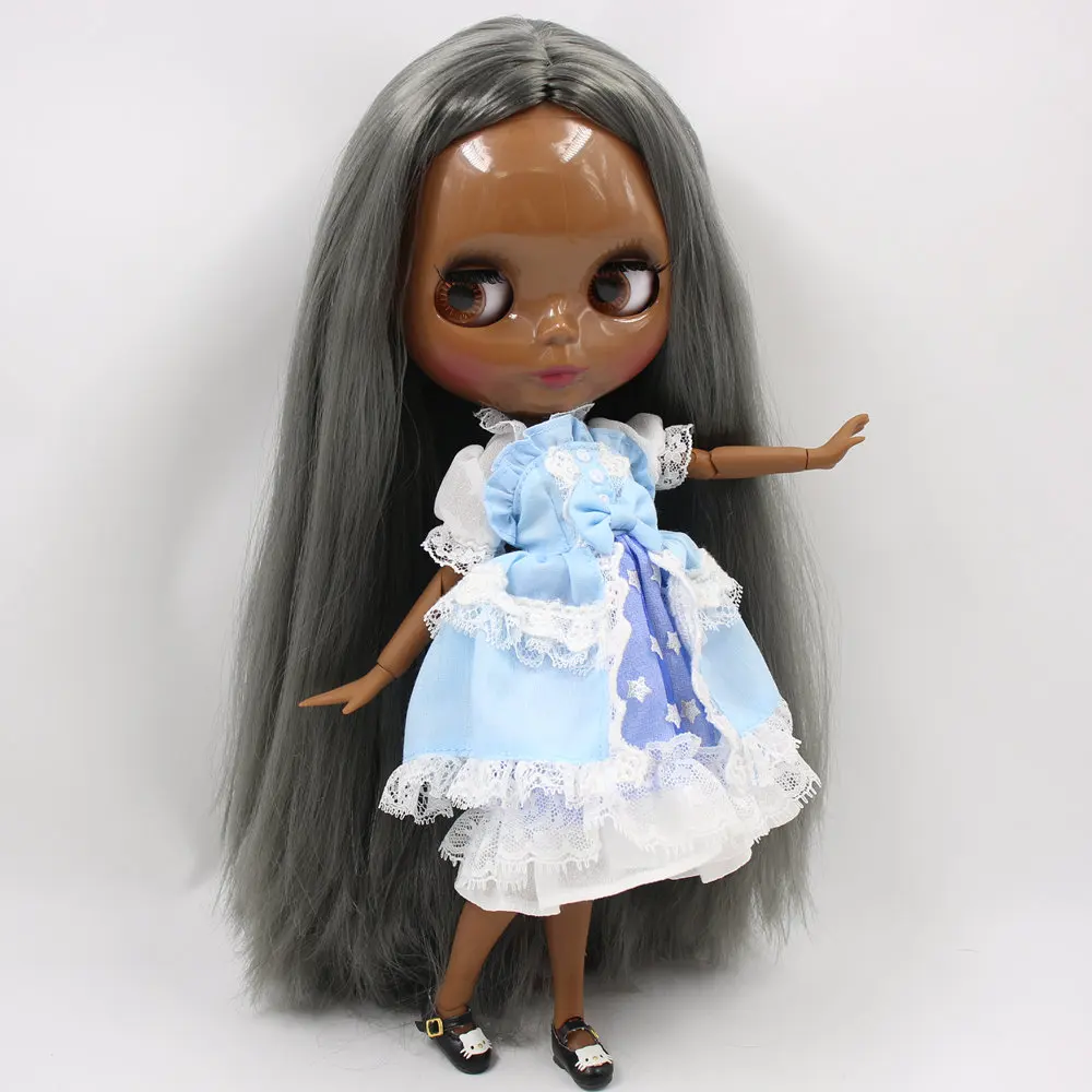 Кукла Blyth от ICY DBS № BL9016 серые волосы суставы тела супер черная кожа 1/6 шарнирная