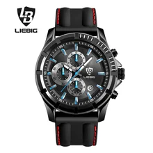 LIEBIG Men Fashion Quartz Wristwatches Complete Calendar 50M Waterproof Silicone Strap Sports Watches Relogio Masculino SX161016