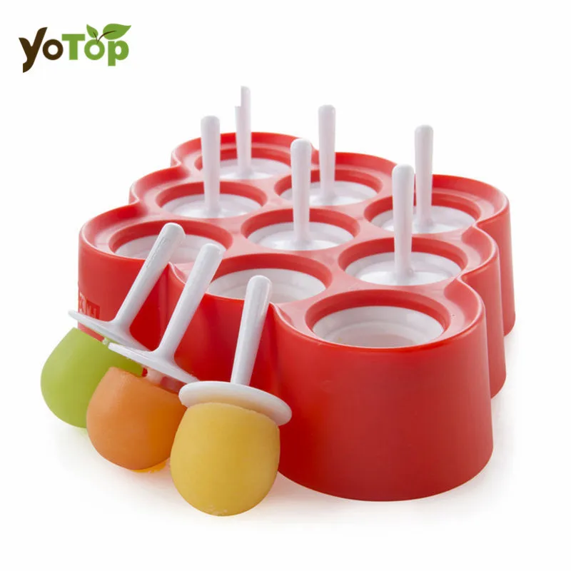 

YOTOP 9 Holes Popsicles Mold Silicone Frozen Ice Cream Ball Mold Mini Ice Pops Mold Lolly Mould Tray Pan Maker Tool