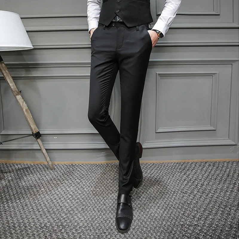 

Summer Mens Pants Slim Fit Solid Color Office Business Trousers Formal Pant Men Dress Suit Casual long Pants Pantalon Homme