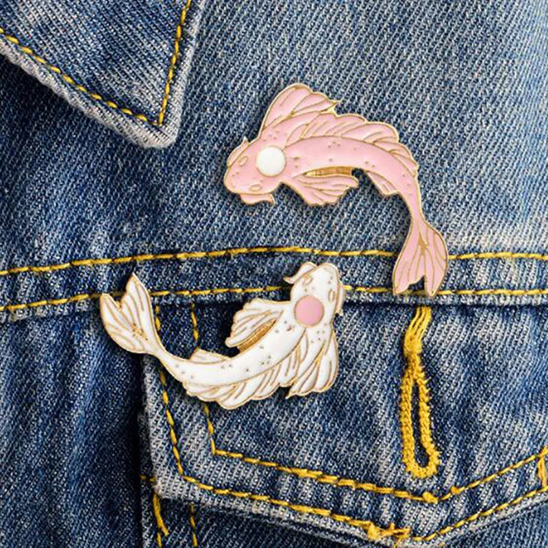 New Koi Badge Cute Goldfish Carp Enamel Pin Denim Lapel Fish Badge Family Kid Blessing Gifts Friends Personality Jewelry|Badges| - AliExpress