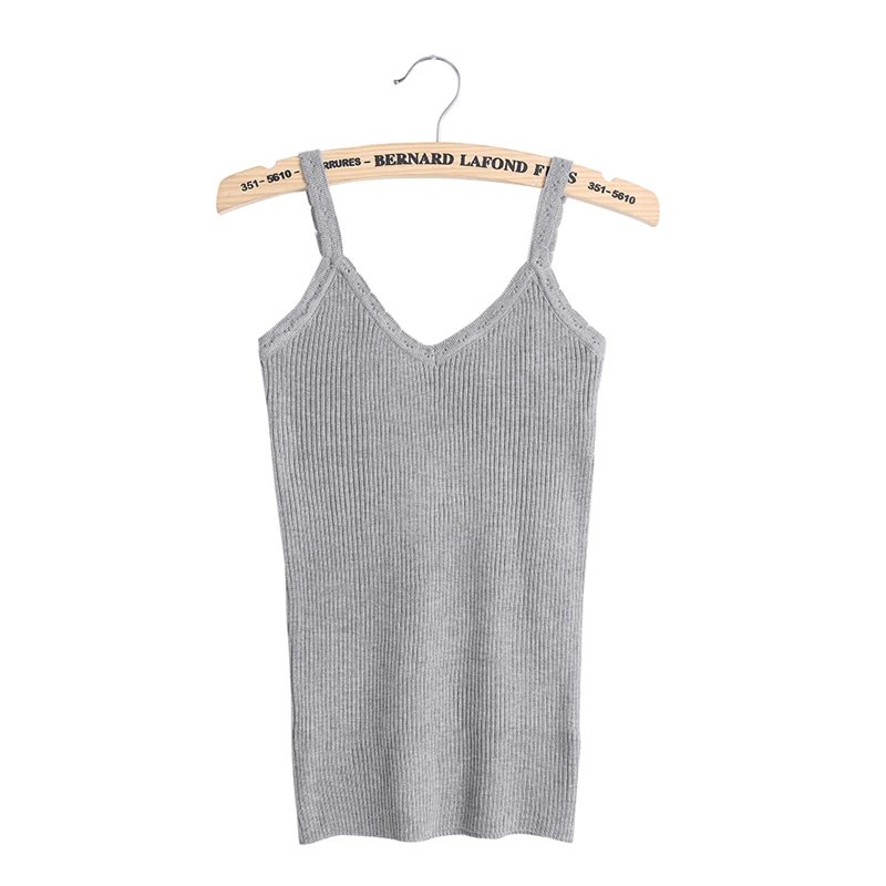 

2017 Women Summer Plain Camisole Knitted Sling V-neck Wavy Vest Slim camis White/Black/Grey