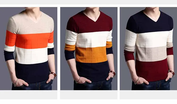 Jbersee 2018 хлопок модный свитер Для мужчин Slim v-образным вырезом с длинными рукавами Для мужчин S трикотажный пуловер Для мужчин свитер Hombre