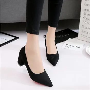 

2019 Women Pumps Toe Mid Heels Dress Work Comfortable Ladies Shoes Rough with Ankle Strap Thick Heel Women Shoes Square