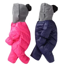 Baby Rompers Новорожденных Зима Капюшоном Одежда Мальчики Девочки Одна Часть Куртки Малыша Комбинезон Детский Зимний Комбинезон Дети Утка Вниз Длинный Рукав Пальто