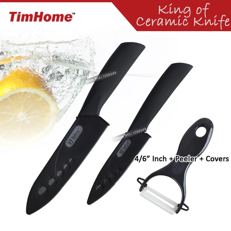 

Timhome Ceramic Knife Set 4" Peeling + 6" Chef Ceramic Knife Sets Black Blade Freeshipping