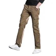 Весна осень мужские повседневные брюки одноцветные прямые брюки модные хлопковые брюки со средней талией военный армейский цвет брендовая одежда Новинка