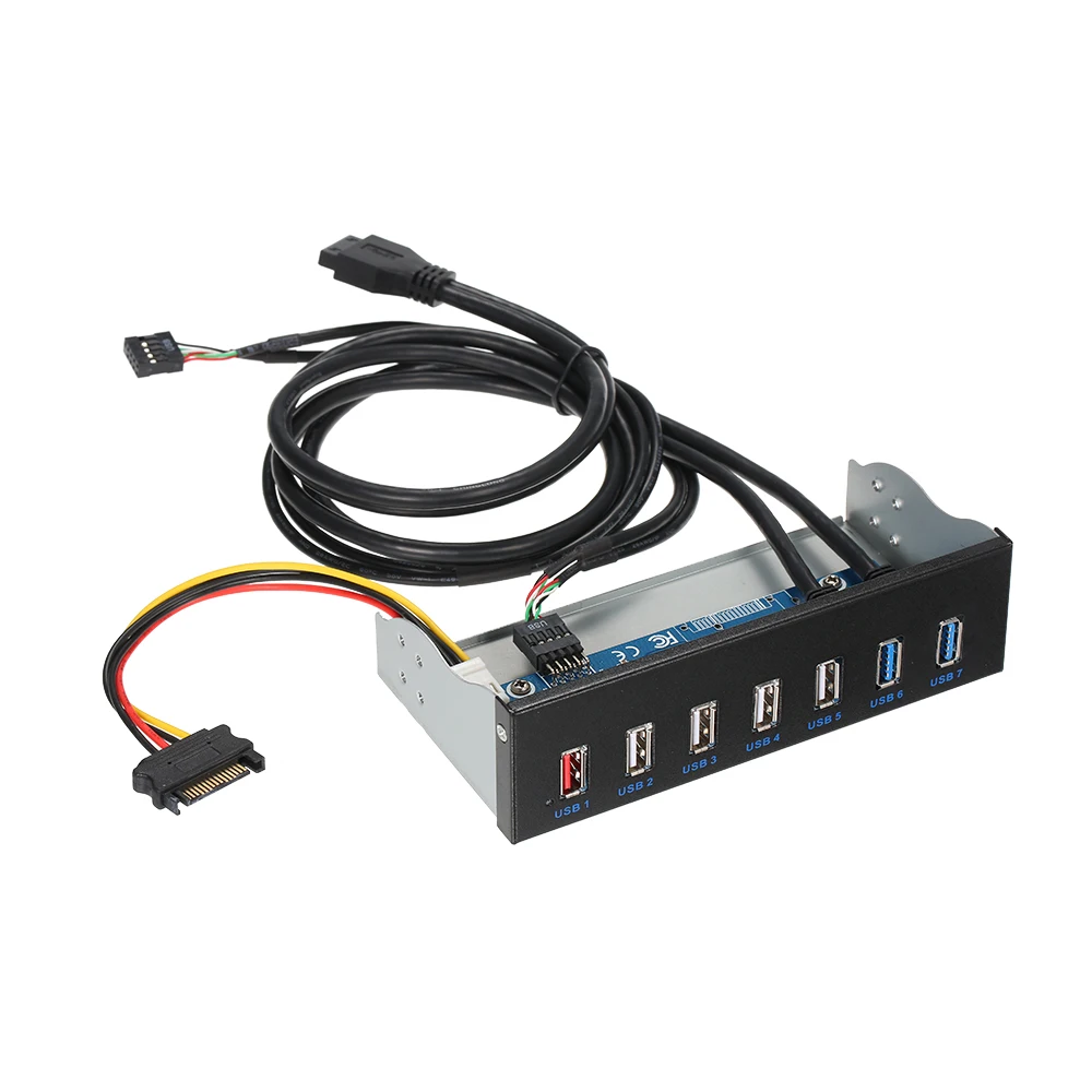 

19 Pin SATA Power Connector Front Panel USB3.0 Hub 7-Ports Included 1 Fast Charging 4 USB 2.0 2 USB 3.0 For PC USB Flash Drives