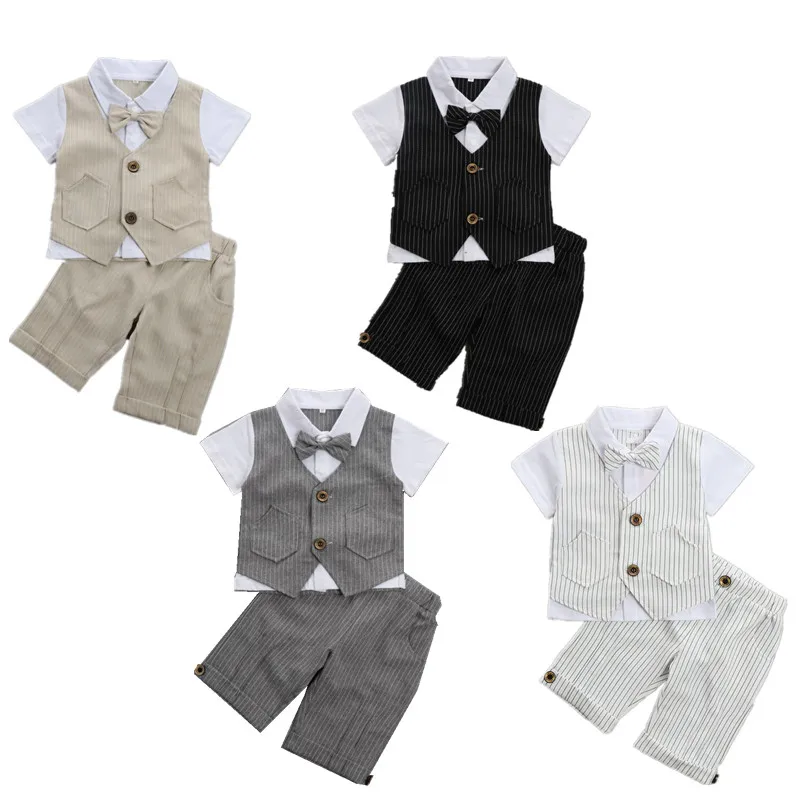 Baby-Boys-Clothes-Summer-Short-Sleeves-Gentleman-Formal-Uniform-Suit-2pcs-Set-Outfit-Infantil-Event-Wedding