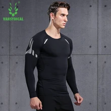 Vansydical Мужская компрессионная рубашка для бега Спортивная футболка с длинным рукавом облегающие футболки одежда для тренировок дышащие спортивные топы для мужчин