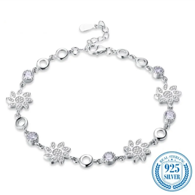 2018 Hot Sale S925 sterling silver bracelet For Women Jewelry Crystal from Swarovski Fashion Flower Zircon Silver Bracelet femal