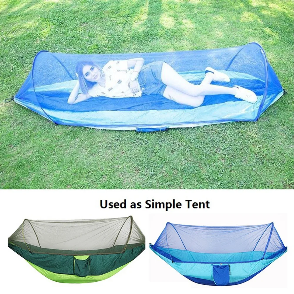 Portable Camping Hammock Outdoor Mosquito Net Parachute Hammock Night Camp Hanging Bed High Strength Sleeping Swing 250x120cm