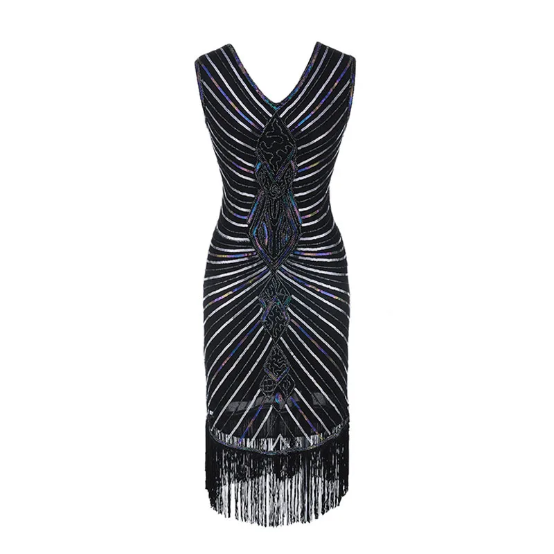 Women Gatsby Dress Geometric Sequins Mesh Patchwork Vintage Flapper 1920s Fringed Dress Bodycon Club Party Dresses Plus Size (5)