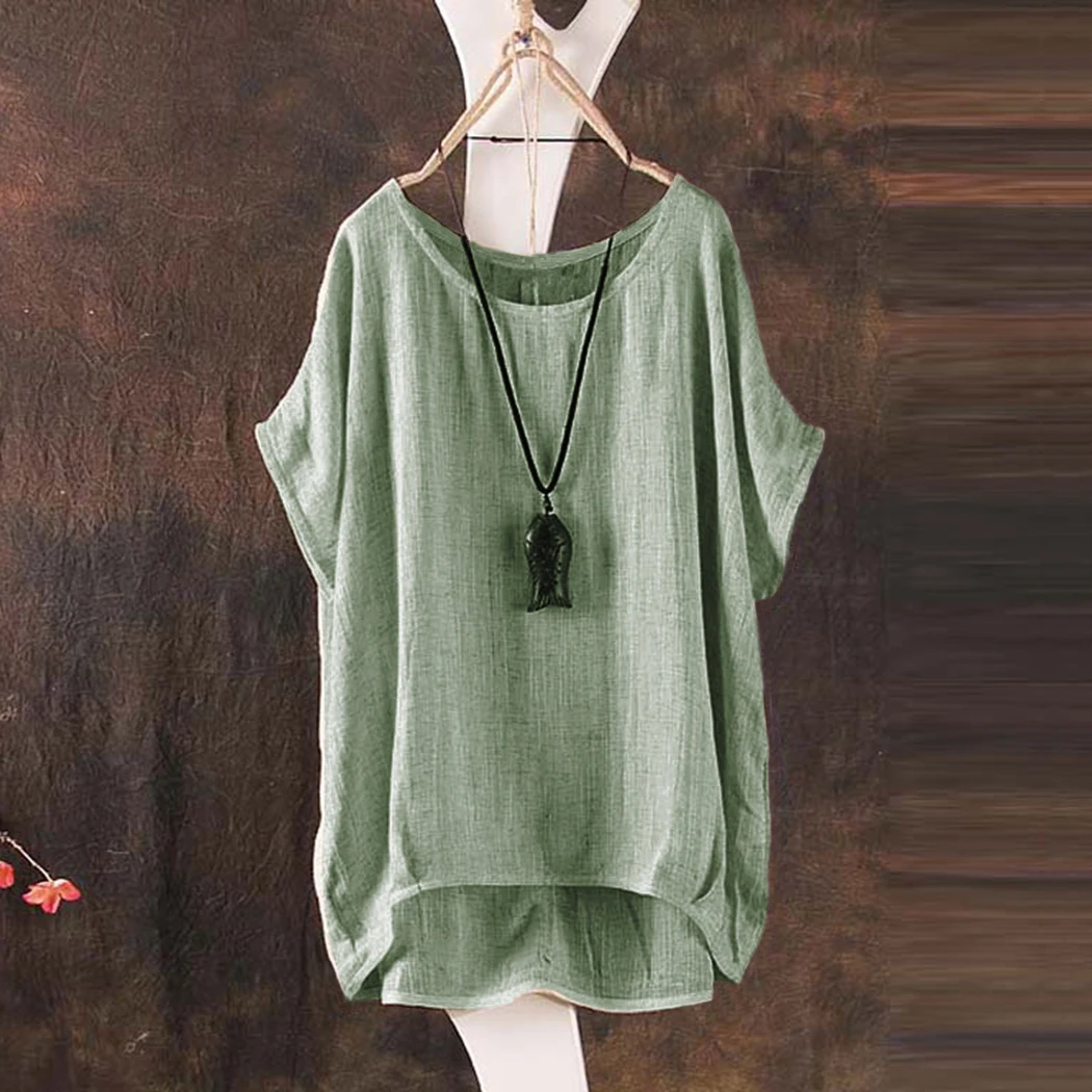 Vintage Summer Linen Tops And Blouse Women Short Sleeve 2018 Casual Top