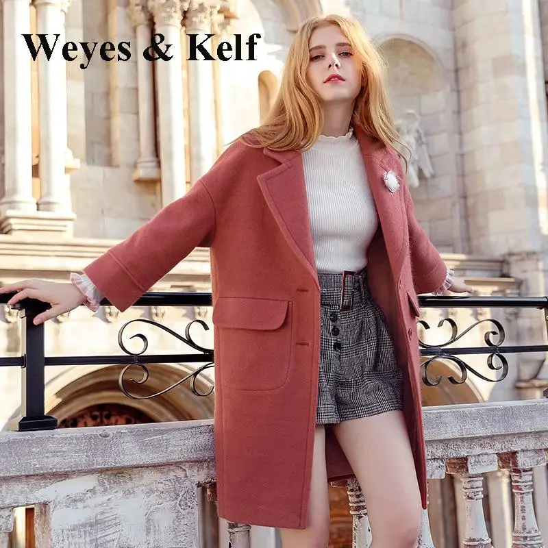 Weyes и кепф soild Шерсть зиму Для женщин S Шерстяные пиджаки пальто 2017 осень зима