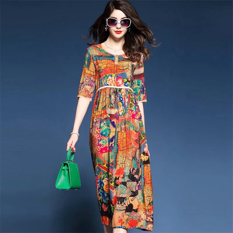Женское платье с принтом National wind весенне летнее высокой талией QZ035 2019|fashion women
