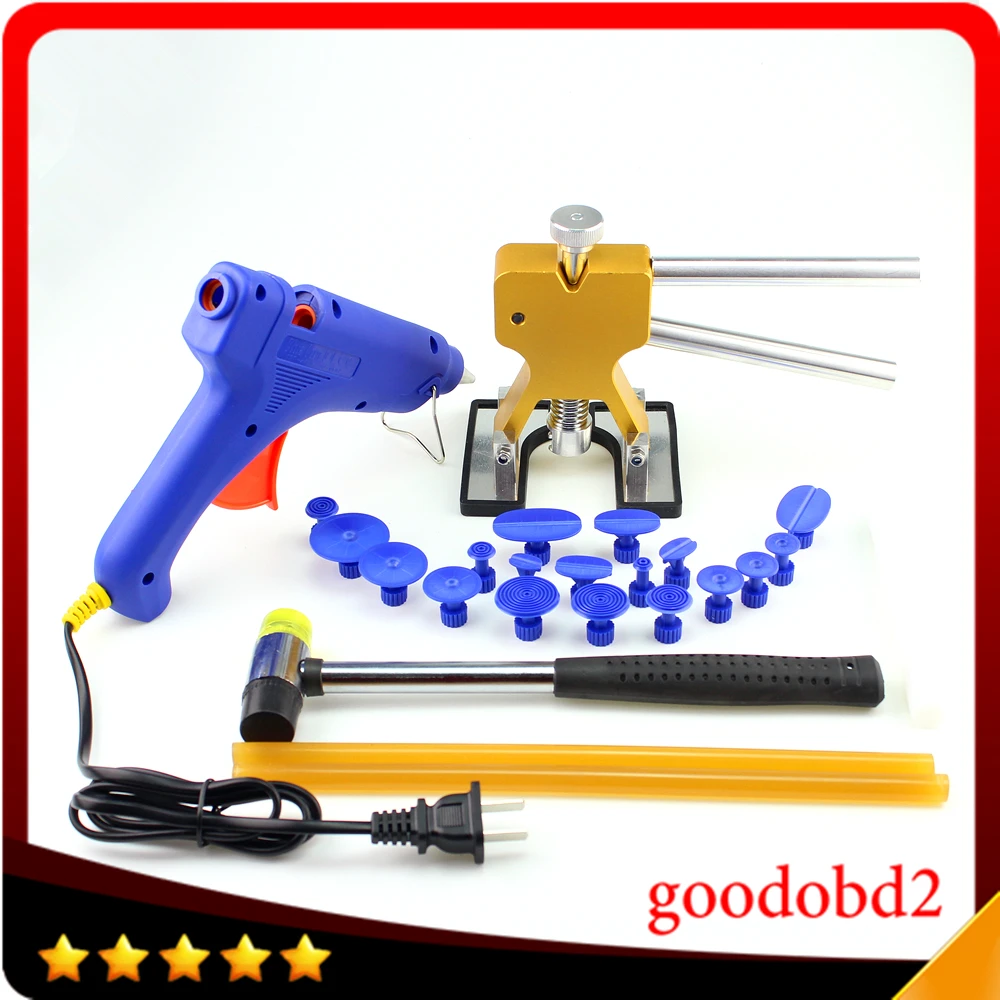 Car Paintless Dent Repair Tools Dent Removal with 18X Puller Tabs Gold Lifter Hand Tool Kit with 100W Glue Gun