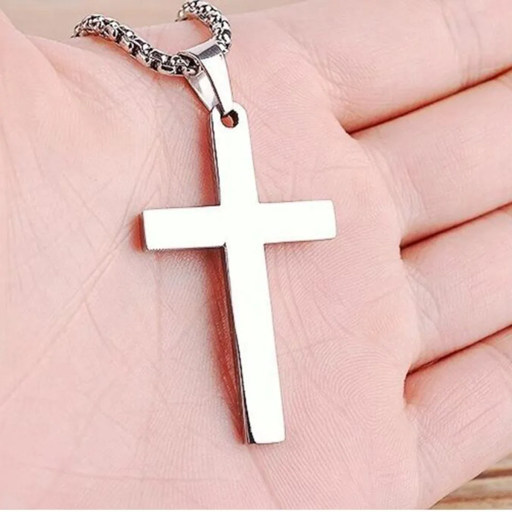 Stainless Steel Titanium Faith Crucifix Cross Pendant Necklace Choker Gold/Black Chain For Men Women Jewelry Jesus Prayer