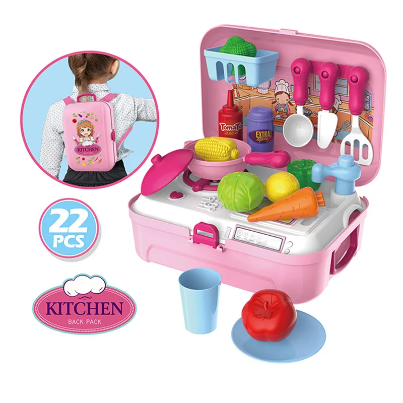 Лидер продаж инструментов Подарочный рюкзак ролевые игры дом Еда детские игрушки игрушечная кухня с посудой, комплект для девочек, спортивный