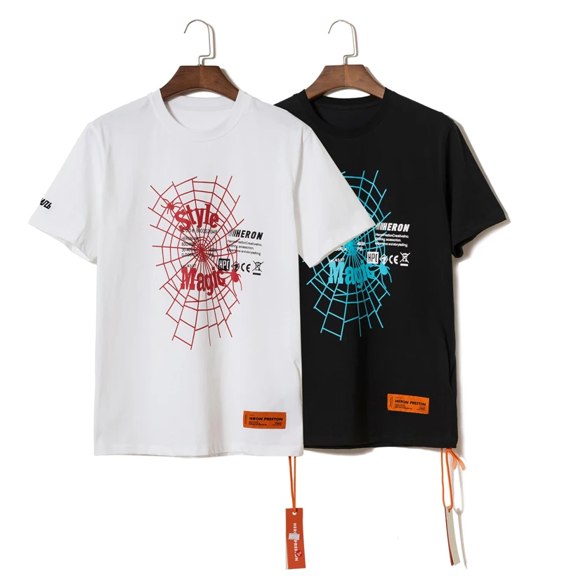 

2019 Hip Hop Heron Preston T Shirt Male Female Magic Style EU Environmental Protection Spider Web T Shirt Heron Preston