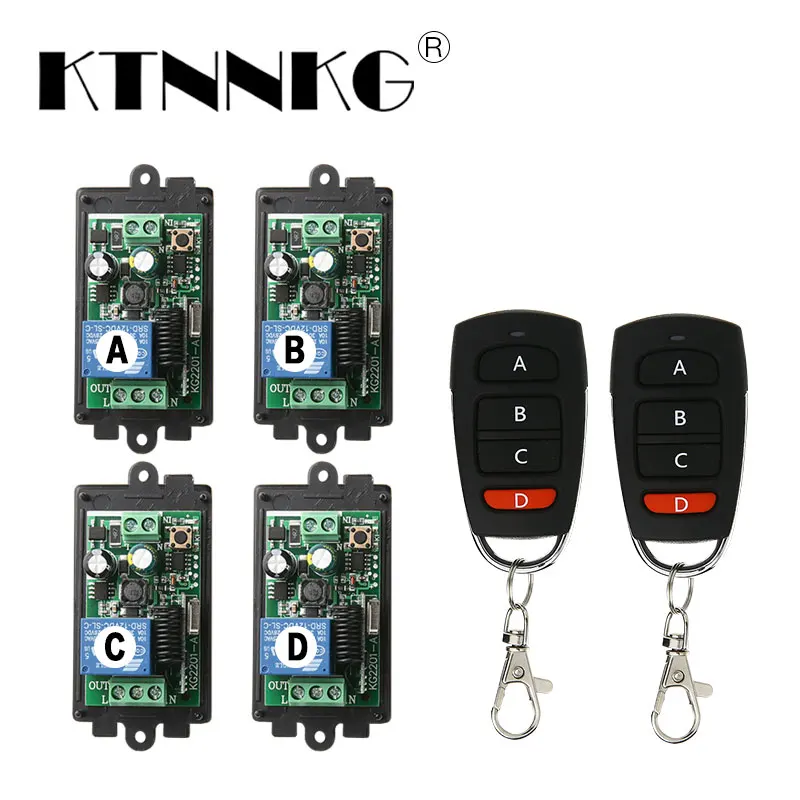 

Ktnnkg AC110V 220V 4CH Wireless Remote Control Switch 4 Receiver + 2/4 Transmitters 433MHz