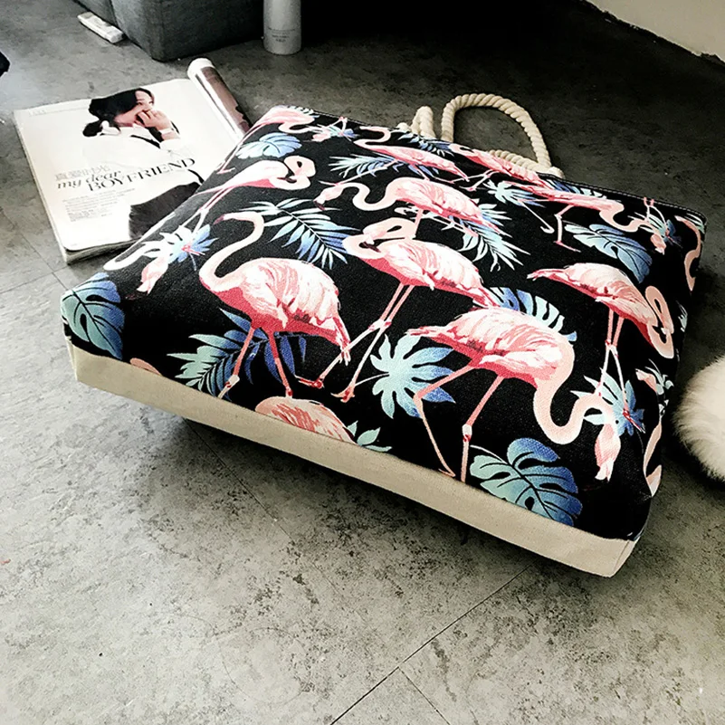 Women Canvas Flamingo Shoulder Bag Bohemian Style Shopping Handbags Animal Printing Bag Female Casual Tote Big Floral Beach Bags Women Canvas Flamingo Shoulder Bag Bohemian Style Shopping Handbags Animal Printing Bag Female Casual Tote Big Floral Beach Bags