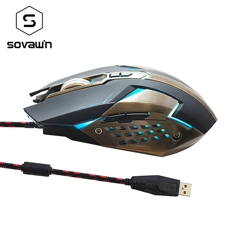 

Sovawin Memory Programming 2750 DPI Metal Gaming Mouse 8 Button Gamer Heavy Programmable Backlight 5 Color LED Computer PC