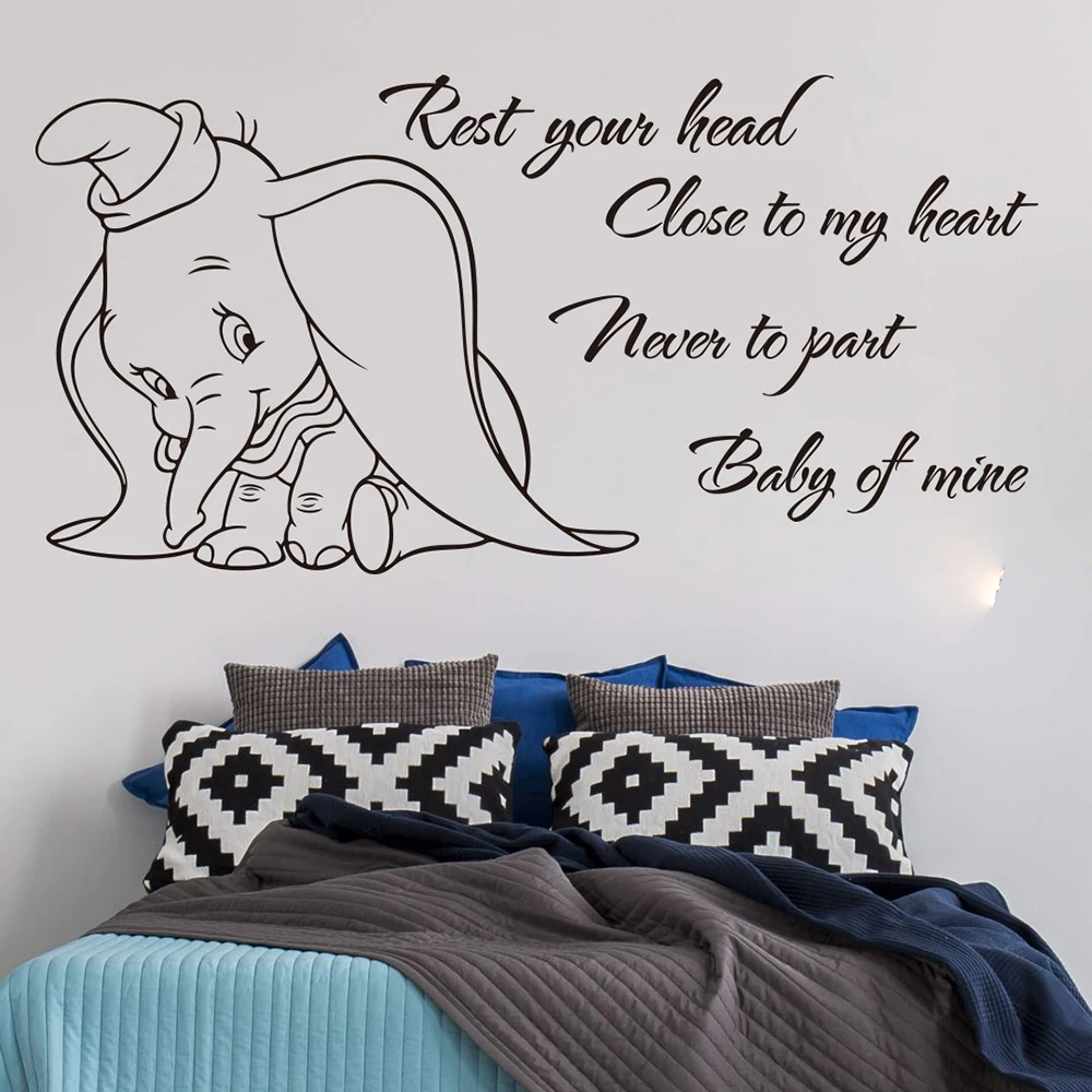 Cartoon Dumbo Rest Your Head Quote Wall Decal Baby Nursery Kids Room