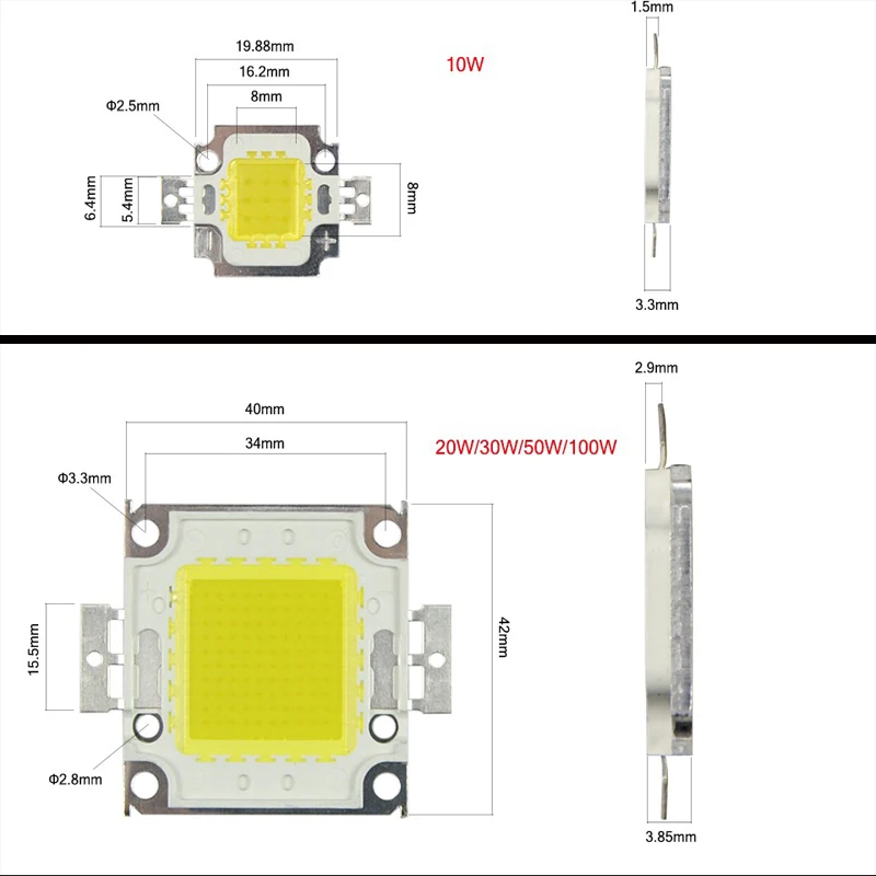 10W 20W 30W 50W 100W LED ad alta potenza COB Led chip per lampada proiettore faretto Led bianco/rosso/verde/blu/RGB/UV