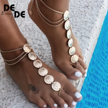 

Hot Summer Vintage Ankle Bracelet Round Carving Flower Coins Anklet Barefoot Sandals Foot Jewelry Anklets For Women To Beach
