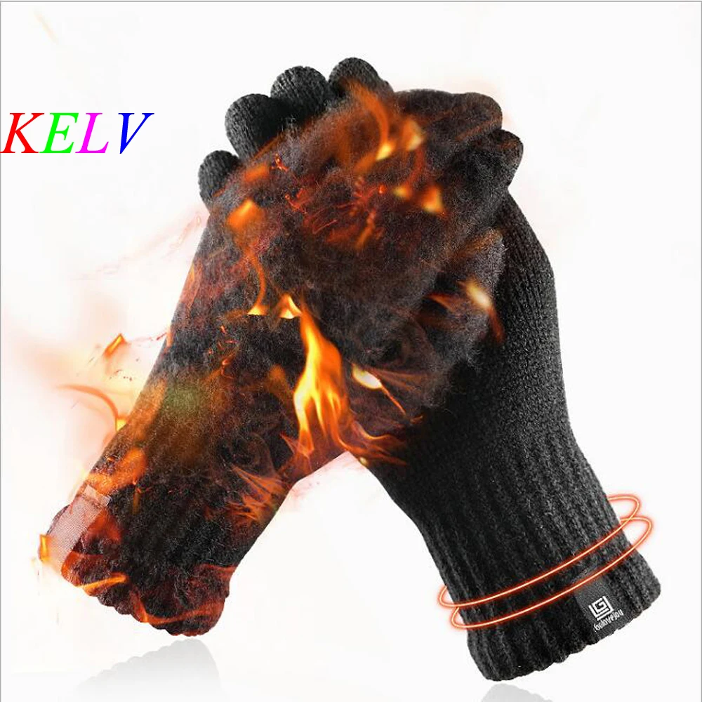 

New Knit Gloves Winter Male Touch Screen Simple Solid Color Warm Wool Gloves Plus Velvet Student Sports Gloves Korean Version