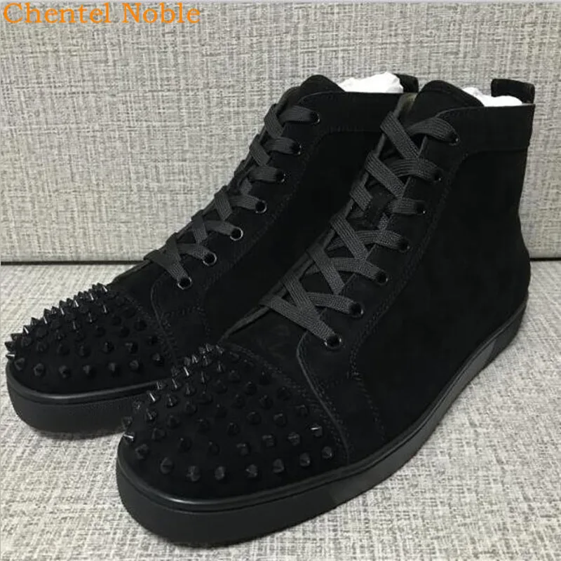 

2018 Chentel Noble New Suede And Leather Rivet Leisure Shoes Walking Sneaker Outdoor Sports Black Color Shoes For Men Lace Up
