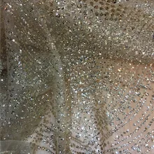Тюлевое кружево с клееным блеском модное H-07 африканская ткань с блестящим кружевом для вечернего платья 5 ярдов/партия в золотом цвете