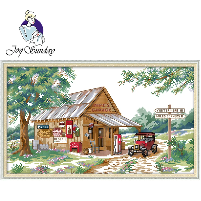 Joy Sunday АЗС на обочине Набор для вышивания крестиком ткани рукодельных пейзажей