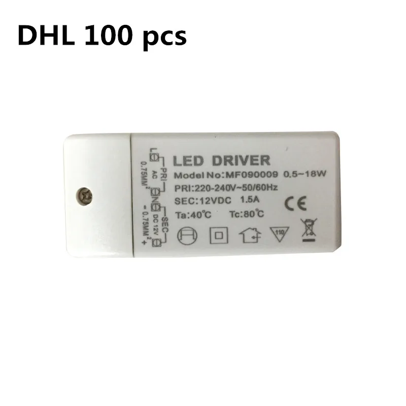 100PCS Superior safety led driver led transformer adapter 12vdc output 18w plastic cover 100-240V for led strip mr11 mr16