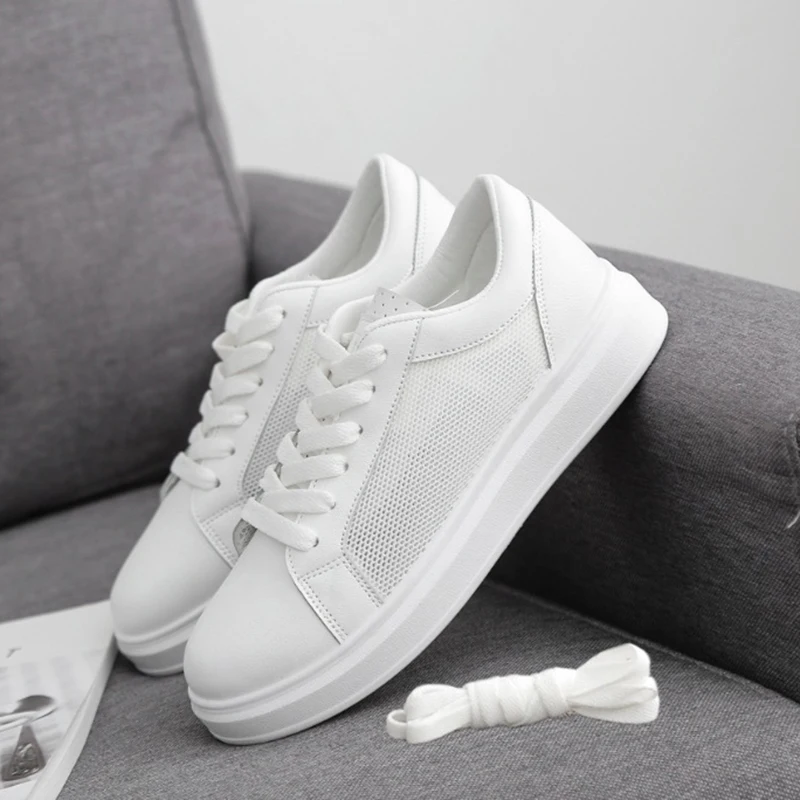 

Women Sneakers 2019 Summer Mesh Women Casual Shoes Flats Platform Breathable Women Shoes Fashion Lace-Up White shoes